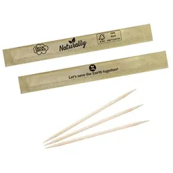 NATURALLY Zahnstocher aus Holz, rund, in ECO-Papier gehüllt, Ø2mm, 65mm, 1000 Stk.