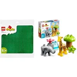 LEGO 10980 DUPLO Bauplatte in Grün, Grundplatte für DUPLO Sets & 10971 DUPLO Wilde Tiere Afrikas Spielzeug-Set für Kleinkinder mit Tierfiguren und Spielmatte, Lernspielzeug ab 2 Jahre