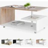 CASARIA Couchtisch Weiß Eiche Holz mit Stauraum 95x55cm Edelstahl Füße Höhenverstellbar Ablage Modern Rechteckig Beistelltisch Wohnzimmer Tisch Couch