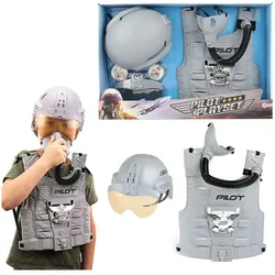 Toi-Toys - Verkleidungsset Kampfpilot, mit Helm und Weste Pilot Flugzeug Kostüm Kinder