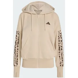 adidas Seasonal Essentials Animal Print 3-Stripes Full-Zip Hooded Track Top, Sweatshirt, Crystal Linen Multicolor Khaki Six