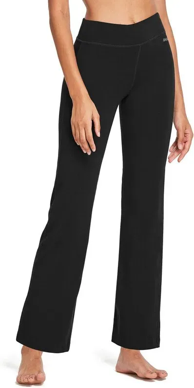 baleaf Damen Yoga-Leggings aus Baumwolle, flared, Bootcut, mit hohem Bund, weite Hose, mit Innentaschen, 30 Zoll, Schwarz, XXL