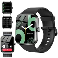 IOWODO Smartwatch Damen Herren 1,85" HD Touch Bluetooth Anruf Sport Uhr Smartwatch (1.85 Zoll, IOS/Android) Smartwatch Damen Herren,Smart Watch für Android iOS( 2 Armband) , Mit geflochtenem Uhrenarmband, Telefon,App-Fitnesskurse, SpO2-/HR-/Schlafüberwachung,2 Armbänder,IP68 schwarz