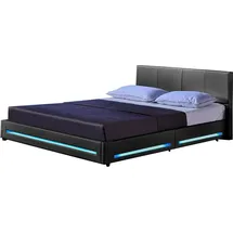 Home Deluxe - LED Bett Asteroid Dunkelgrau, 180 x 200 cm - Inkl. Lattenrost I Polsterbett Design Bett inkl. Beleuchtung - Dunkelgrau
