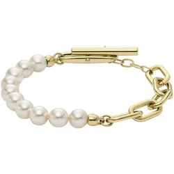 Armband FOSSIL "Schmuck Geschenk Edelstahl HERITAGE PEARL D-LINK, JF04729710", gold (gelbgoldfarben, weiß), Armbänder, Damen, Edelstahl-Perlen, Edelstahl, Perlen, mit Glasperle