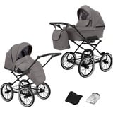 KUNERT Kinderwagen ROMANTIC retro Sportwagen Babywagen Autositz Babyschale Komplettset Kinder Wagen Set 2 in 1 und 3 in 1 (graphit eco- schwarz rahmen, 2in1)