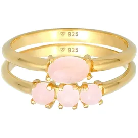 Elli Solitärring ELLI "Quarz Rosa Stapelringe 2er Set 925 Silber" Gr. 56, gold, Fingerringe, Damen, 56mm,mit Steinen, Silber 925 (Sterlingsilber)