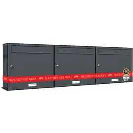 AL Briefkastensysteme 3er Premium Briefkasten Anthrazit inkl. Zeitungsfach