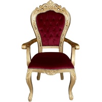 Casa Padrino Esszimmerstuhl Luxus Barock Esszimmer Stuhl Bordeauxrot / Gold - Handgefertigter Antik Stil Stuhl mit Armlehnen und edlem Samtstoff - Esszimmer Möbel im Barockstil