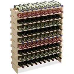 Relaxdays Weinregal, 100 Weinflaschen, stapelbares Flaschenregal, HBT: 120x103x25 cm, erweiterbar, Kiefernholz, natur