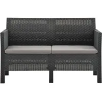 vidaXL 2-Sitzer Gartensofa mit Kissen Anthrazit PP Rattan