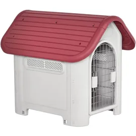 PawHut Hundehütte Outdoor, Hundehaus mit Dachluke, Tor, Unterschlupf für kleine Hunde, Kleintierstall, Luftzirkulation, wasserdicht, Rot Aosom