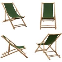 vidaXL Liegestuhl Bambus und Canvas Grün - Liegestuhl - Liegestühle - Gartenstuhl - Bambus-Strandstuhl