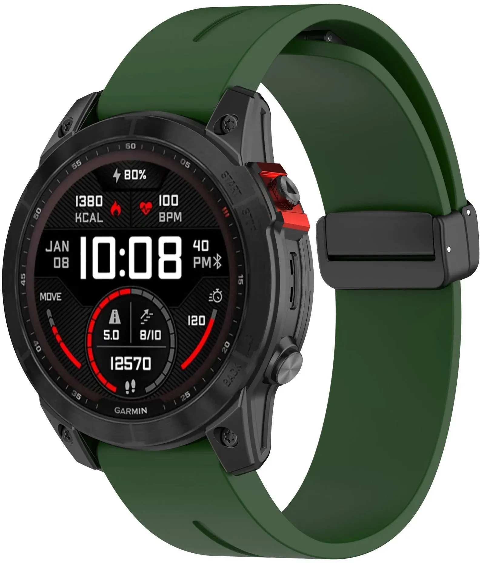 Strap-it Garmin Descent G2 Armband Silikon für Garmin Descent G2 - Armeegrün - Dornschließe