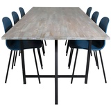 ebuy24 Jepara Essgruppe Esstisch Teak und 6 Arctic Esszimmerstühle blau, schwarz.