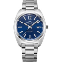 Rotary Herren Quartz Armbanduhr, 38.50mm Gehäusegröße mit blau analog Zifferblatt und Silber Metallarmband Armband GB05480/05