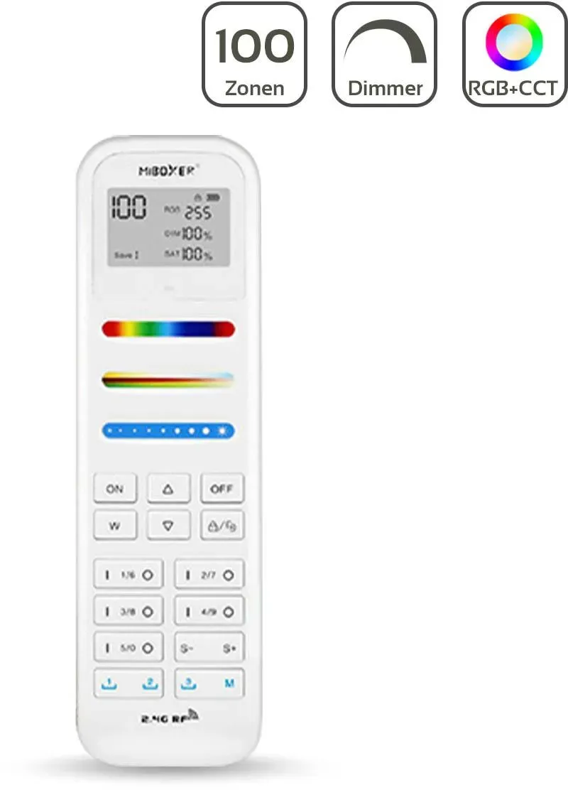 MiBoxer RGB+CCT Fernbedienung 100 Zonen mit Display Schalten Farbsteuerung FUT10...