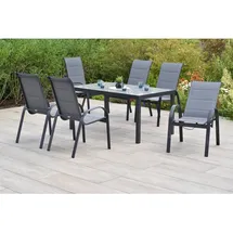 Merxx Amalfi Set 7 -tlg. 6 Stapelsessel Gartentisch 150 x 90 cm Grau
