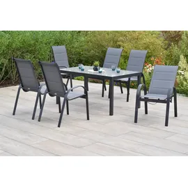 Merxx Amalfi Set 7 -tlg. 6 Stapelsessel Gartentisch 150 x 90 cm Grau