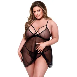Unterwäsche-Set Baci Lingerie Babydoll & G-string Schwarz 2 Stücke (Queen size)
