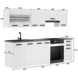 Belini Küchenzeile Lily 240 cm Silber