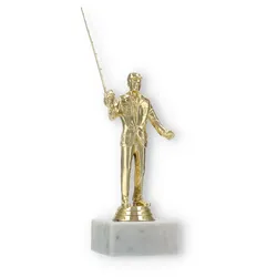 Pokal Kunststofffigur Baitcaster gold auf weißem Marmorsockel 26,0cm