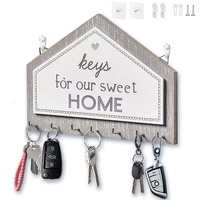 Echehi Schlüsselhalter aus Holz mit 7 Haken, Selbstklebend oder bohrbar, 2-Wege-Installation, Schlüsselbrett, Schlüsselbretter für Zuhause (Grau)