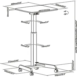 Maclean Brackets Höhenverstellbarer Laptoptisch mit Rollen Sitz-steh-Schreibtisch Gasfeder Höhenverstellbar bis max. 113cm 30 Grad Neigbar Belastbar bis 8kg (Weiße Farbe)