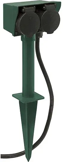 2-fach Gartensteckdose H07RN-F3G 1,5 mm2 - mit Erdspieß Kabel, Schwarz - 1,5 m