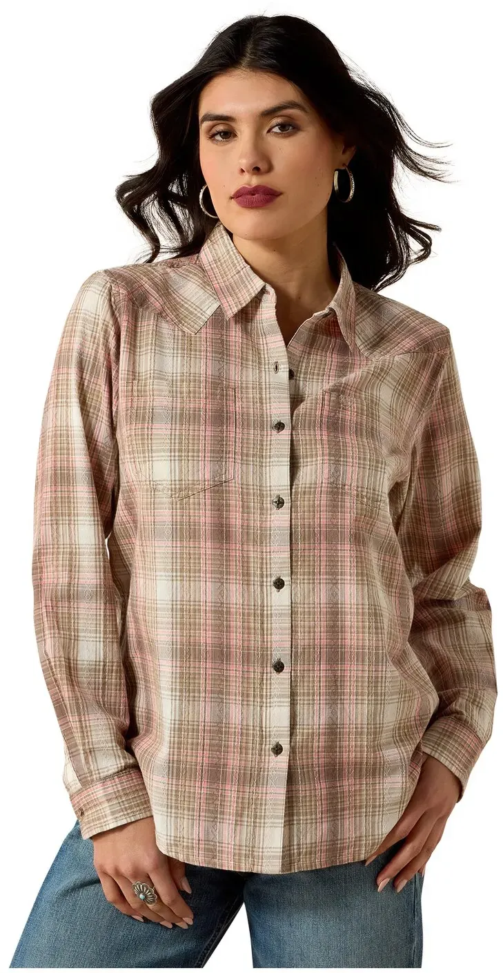 ARIAT Bluse Billie Jean white pepper coral plaid S