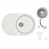 vidaXL Granitspüle Einzelbecken Oval Weiß
