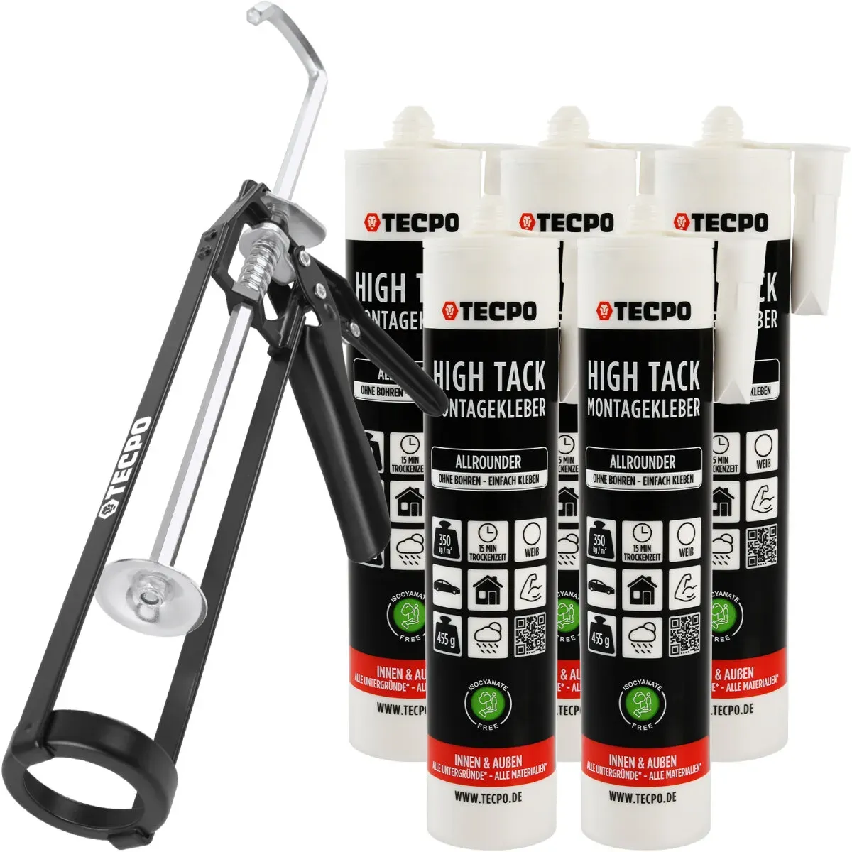 TECPO Allrounder Montagekleber HIGH TACK MS-Polymer 5x 455g Weiß +...