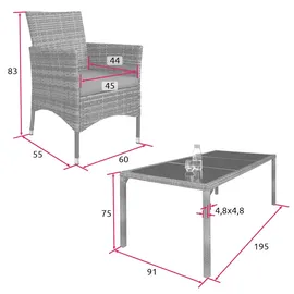 Tectake Valencia Set 9-tlg. grau meliert