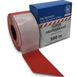 Absperrband 500 m-Rolle rot/weiß geblockt Blauer Engel aus min. 80% recycelten Rohstoffen
