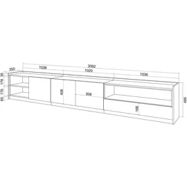 SKRAUT HOME Lowboard 310x50x37 cm Eiche Schwarz Holzwerkstoff