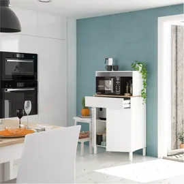 Habitdesign Küchenbeistellschrank Mikrowellenschrank 72 x 40 x 126 cm Weiß/Eiche