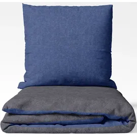 Setex Wendebettwäsche Feinbiber Blau/Grau 135 x 200 cm + 80 x 80 cm