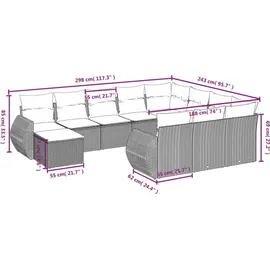 vidaXL Gartensofa-Set 11-tlg. grau Polyrattan