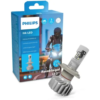 Philips Ultinon Pro6000 H4-LED Motorrad Scheinwerferlampe mit Straßenzulassung, +230% helleres Licht, 5.800K