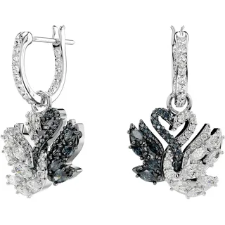 Swarovski Swan Drop-Ohrhänger, Schwan, Schwarz, Rhodiniert