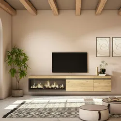 SKRAUT HOME Wohnzimmer TV-Schrank, 237x35x45cm, Großes Format TV, XXL Elektrokamin, hängend, Farbe Eiche - 497_6