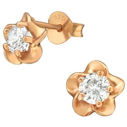 BUNGSA Ohrring-Set Ohrstecker Blüte mit Kristall rosegold aus .925 Silber Damen (1 Paar (2 Stück), 2-tlg), Ohrschmuck Ohrringe rosa