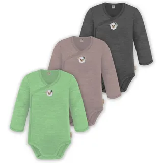 normani Outdoor Sports 3er Pack Baby Merino Langarm Wickelbody in Anthrazit/Rosa/Grün | Gr.: 68