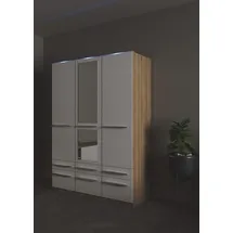 Priess Kleiderschrank PRIESS "Schrank Garderobe Wäscheschrank Barcelona in 5 Breiten", weiß (eichefarben artisan, weiß), B:140cm H:193cm T:54cm, Holzwerkstoff, Schränke, Kleiderschrank, viel Stauraum, geräumige Schubkästen, mit Spiegel, MADE IN GERMANY