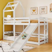 Odikalo Kinderbett 2x Hochbett Baumhaus Rutsche Leiter 90x200 Fallschutz Lattenrost Weiß