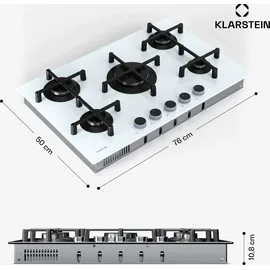 Klarstein Illuminosa 5 Gaskochfeld, 5 Sabaf-Brenner, 4 kW Wokbrenner, Gehärtetes Glas, Elektrische Zündung, Flammenausfallschutz, Topfhalter aus ... - Weiß