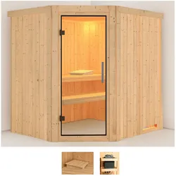 Sauna KARIBU "Siirin", beige (naturbelassen), ohne Ofen, (ohne Ofen), Saunen, ohne Ofen