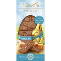 Lindt Schokolade GOLDHASEN Tafel Caramel & Salz | 115g | Vollmilch Schokolade nach original Goldhasen Rezeptur und GOLDHASEN Druck auf der Schokolade | Schokoladentafel | Schokoladengeschenk