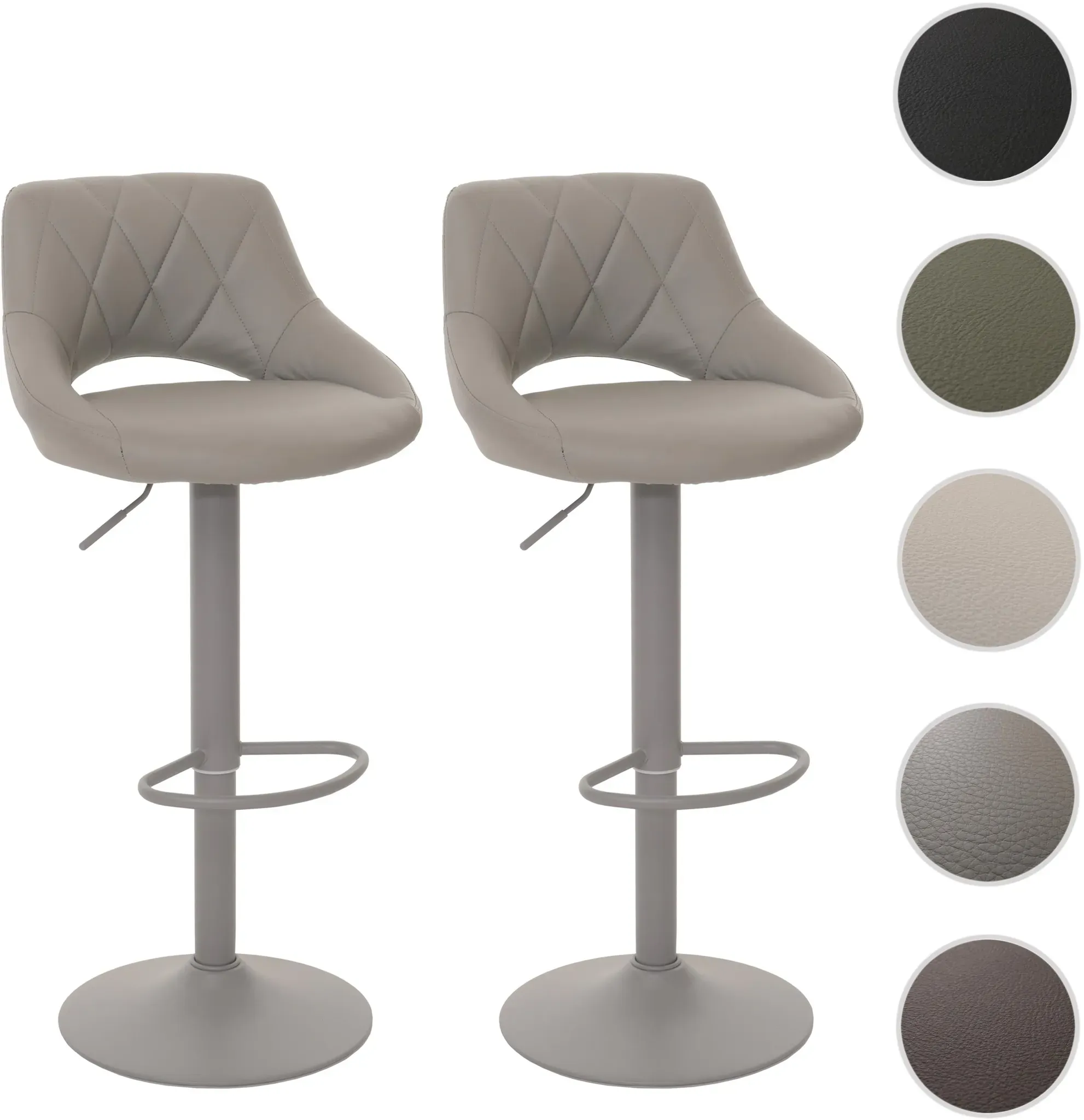 2er-Set Barhocker HWC-N64, Barstuhl Tresenhocker, Fußablage drehbar, Kunstleder Metall ~ grau