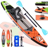 Stand up Paddle Board Aufblasbare SUP Board Set, 330x76x15cm, 3 abnehmbare Flosse, Kajak Sitz, Verstellbares Doppel-Paddel, Cam Halterung, Komplettes Zubehör, Tragkraft bis 150kg, Rot